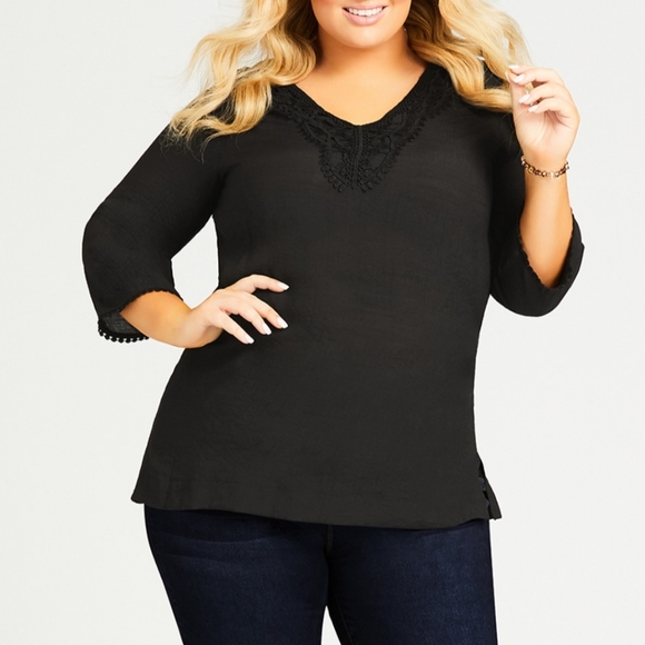 Avenue plus size 22/24 aqua crochet trim tunic - Picture 8 of 14